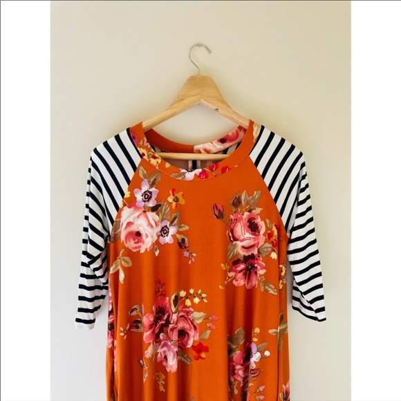 Orange Floral Midi Dress Size Small Modest Dress - Picture 4 of 6
